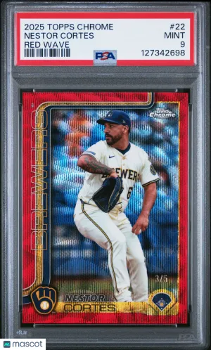 2025 Topps Chrome Baseball Nestor Cortes #22 Red Wave 3/5 PSA 9