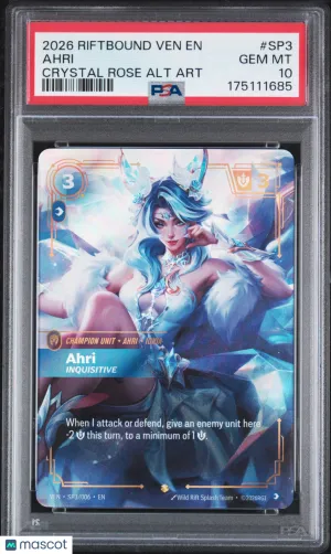 2026 Riftbound: League Of Legends Ven-Vendetta Ahri Crystal Rose Alt Art PSA 10 #SP3
