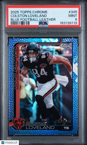 Colston Loveland 2025 Topps Chrome Blue Football Leather PSA 9 front