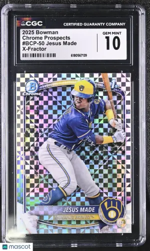 2025 Bowman Jesus Made X-Fractor Rookie Chrome Prospects #BCP-50 CGC 10 Milwaukee Brewers