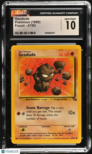 Geodude 1999 Pokemon Fossil CGC 10 #47/62
