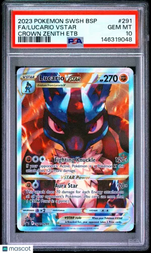 2023 Pokemon Sword & Shield Black Star Promos Lucario VSTAR #291 Crown Zenith Etb Fa PSA 10