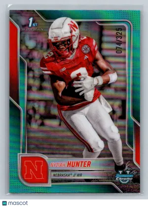 2025 Bowman Chrome University Nyziah Hunter #10 Aqua Refractor 14/325 Nebraska Cornhuskers Football Card