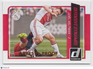 2015 Donruss Defensive Dynamos Bronze Press Proof #4 Joel Veltman 245/299 Ajax Soccer Card