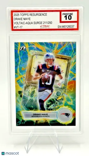 2025 Topps Resurgence Drake Maye Voltaic #VT-17 Aqua Surge /250 Pristine 10