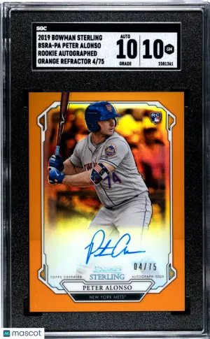 2019 Bowman Sterling Peter Alonso #BSRA-PA Rookie Autograph Orange Refractor 75 / Parallel/Variety Rookie Insert SGC 10