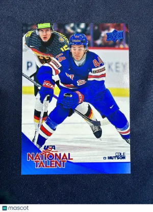 2026 Upper Deck USA Hockey Juniors Cole Hutson #73 National Talent Blue Foil