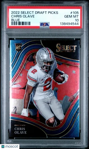 2022 Panini Select Draft Picks Chris Olave #105 Blue Parallel/Variety Rookie Base Set PSA 10