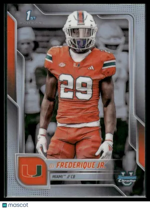 2025 Topps Bowman University Chrome Refractor #92 DJ Frederique Jr Miami Hurricanes Football Card