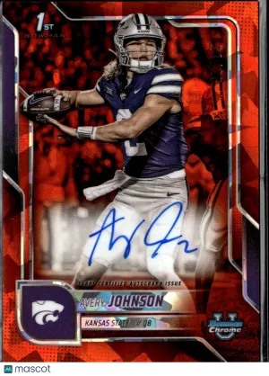 Avery Johnson 2025 Bowman Chrome University Football Red Shimmer Auto BCA-AJ Topps Kansas State