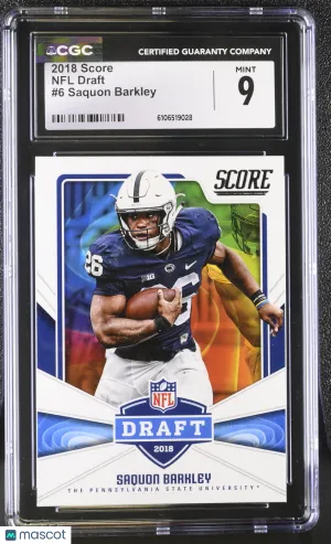 2018 Score Saquon Barkley Rookie NFL Draft #6 CGC 9 Penn State Nittany Lions