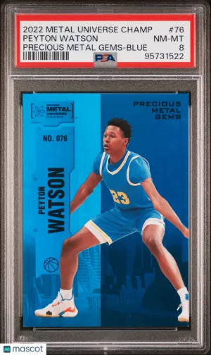 2022 Skybox Metal Universe Champions Peyton Watson Precious Metal Gems Blue PSA 8