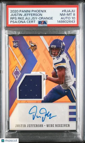 2020 Panini Phoenix RPS Rookie Auto Jersey Justin Jefferson Orange /50 PSA 8/10