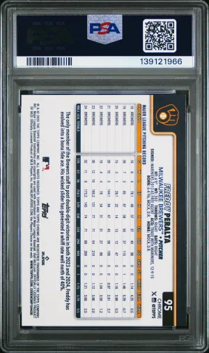 2025 Topps Chrome Freddy Peralta #95 Aqua Raywave PSA 10 113/199 back