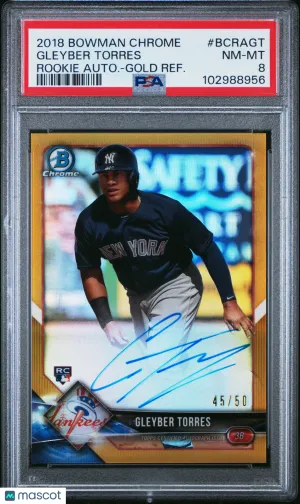 2018 Bowman Chrome Rookie Autographs Gleyber Torres Autograph Gold Refractor 45/50 PSA 8