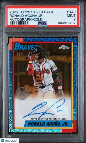 2025 Topps Silver Pack 1990 Chrome Promo Autograph Ronald Acuna JR. #RAJ Gold 14/50 PSA 9
