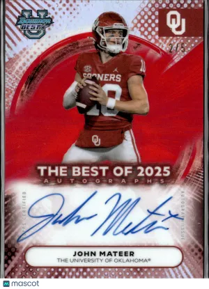 John Mateer 2025 Bowman University's Best Football Auto Red Oklahoma Sooners