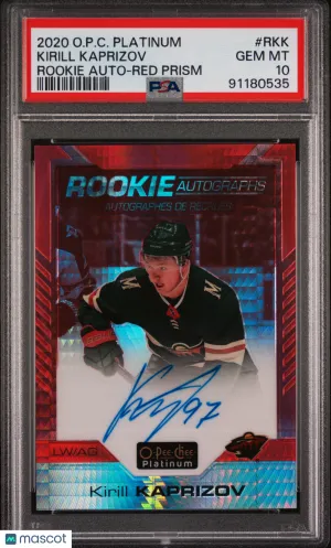 Kirill Kaprizov 2020 O-Pee-Chee Platinum Red Prism /50 RC Auto PSA10 GEM MT