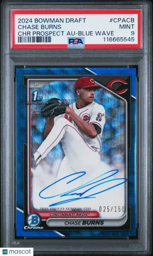 2024 Bowman Draft Chrome Prospect Autographs Chase Burns Blue Wave 025/150 #CPACB PSA 9
