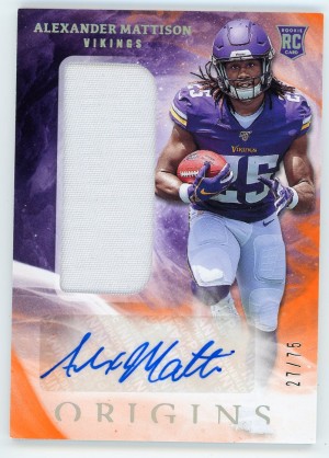 2019 Panini Origins Alexander Mattison Rookie Jersey Autograph Orange 27/75