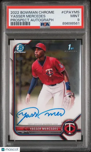 2022 Bowman Chrome Prospect Autographs Yasser Mercedes Prospect Autograph PSA 9