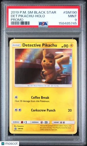 2019 Pokemon Sun & Moon Black Star Promos Det. Pikachu #SM190 Promo PSA 9