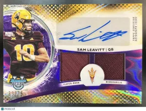 2025 Bowman Best University Sam Leavitt DRA-SL Prospect Dual Relic Auto Purple Lava /75
