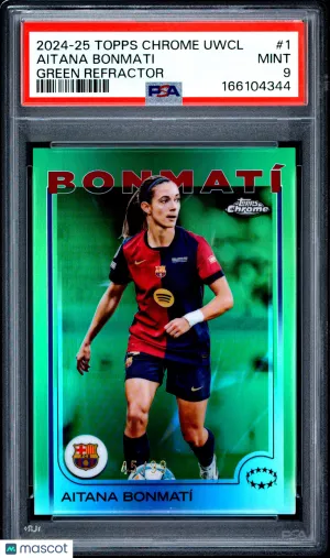 2024 Topps Chrome UEFA Women's CL Aitana Bonmati #1 Green Refractor 45/99 PSA 9