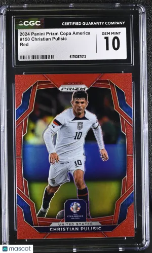Graded 10 CGC 2024 Panini Prizm Copa America Christian Pulisic Red #150 /199 Soccer Card
