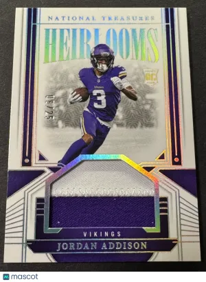 2023 Panini National Treasures Jordan Addison #HEI-JAD Holo Silver /25 Parallel/Variety Rookie Memorabilia Panini Authen