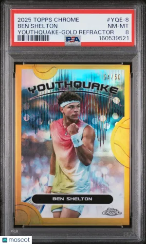 2025 Topps Chrome Tennis Youthquake Ben Shelton #YQE-8 Gold Refractor 24/50 PSA 8