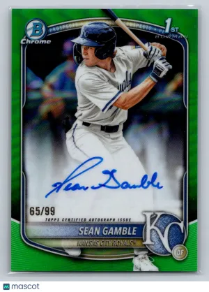 2025 Bowman Draft Chrome Autograph Sean Gamble #CPA-SG Green Refractor 65/99 Kansas City Royals