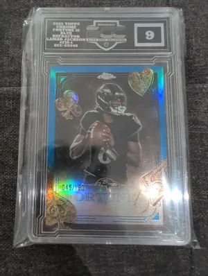 2025 Topps Chrome Lamar Jackson Fortune Blue Refractor /150 F15-1 Football Card front