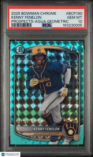 2025 Bowman Chrome Prospects Kenny Fenelon #BCP190 Aqua Geometric /125 PSA 10