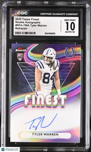 2025 Topps Finest Tyler Warren Refractor Rookie Rookie Autographs #RFA-TWA CGC 10 Tampa Bay Buccaneers