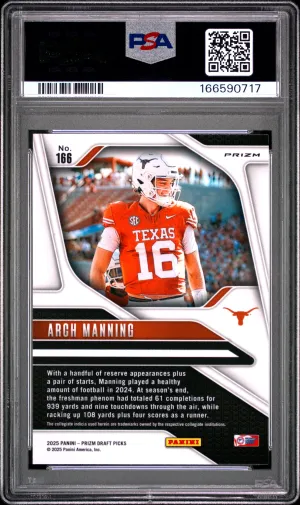 2025 Panini Prizm Draft Picks Arch Manning #166 Gold Ice back