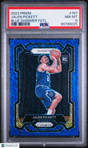 2023 Panini Prizm Jalen Pickett Blue Shimmer Fotl PSA 8