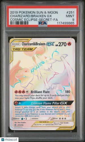 2019 Pokemon Sun & Moon Cosmic Eclipse Braixen GX Charizard Cosmic Eclipse-Secret-Fa PSA 9 #251