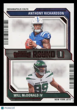 Will McDonald IV Anthony Richardson 2023 Panini Contenders Round Numbers Red #1 Indianapolis Colts New York Jets