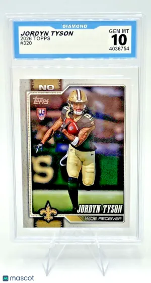 2026 Topps Jordyn Tyson RC #320 New Orleans Saints Diamond Gem Mint 10