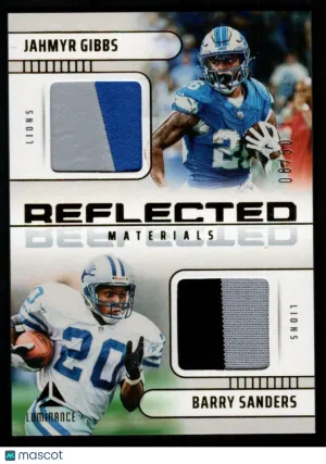 Jahmyr Gibbs/Barry Sanders 2025 Panini Luminance Gold /50 Reflected Materials