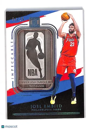 2020-21 Panini Impeccable Joel Embiid Fine Silver Bar /15 #46 Philadelphia 76ers