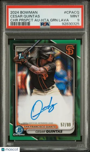 2024 Bowman Chrome Prospect Autographs Cesar Quintas CHR Prspct Au Hta GRN Lava PSA 9