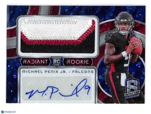 2024 Panini Spectra Radiant Rookie Michael Penix Jr. Neon Blue Rookie Patch Autograph /50 Rookie RC #RRP-MPJ Atlanta Fal