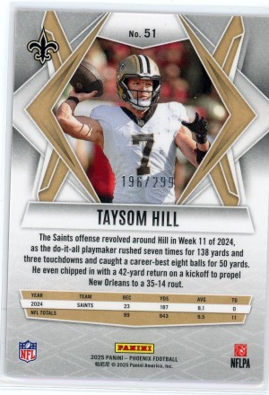 2025 Panini Phoenix Taysom Hill Pink Winter 196/299 back