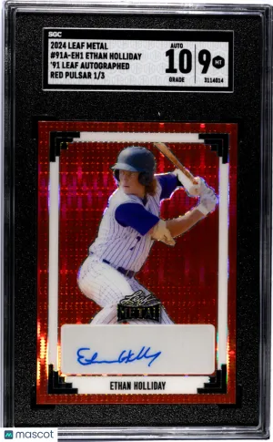 2024 Leaf Metal Ethan Holliday '91 Autograph Red Pulsar 3 /3 Rookie #91A-EH1 SGC 9 Colorado Rockies