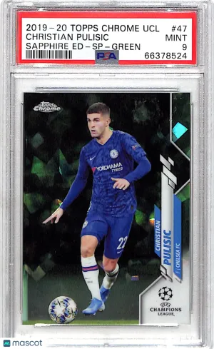 Graded 2019 Topps Chrome UEFA Champions League Sapphire Christian Pulisic SP Green /75 #47 PSA 9