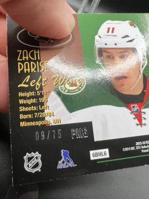 Zach Parise 2013-14 Metal Red PMG /75 back