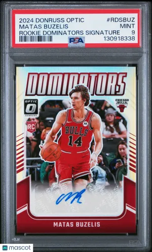 2024–25 Panini Donruss Optic Rookie Dominators Signatures Matas Buzelis Holo Rookie RC #RDSBUZ Chicago Bulls PSA 9