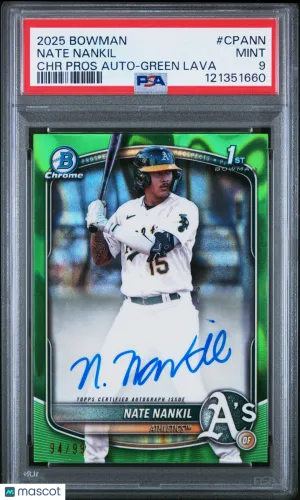 2025 Bowman Chrome Prospect Autographs Nate Nankil Green Lava 94/99 PSA 9